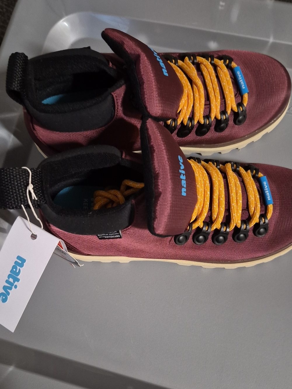 Native Men Or Women Burgundy Hikers with Yellow Laces